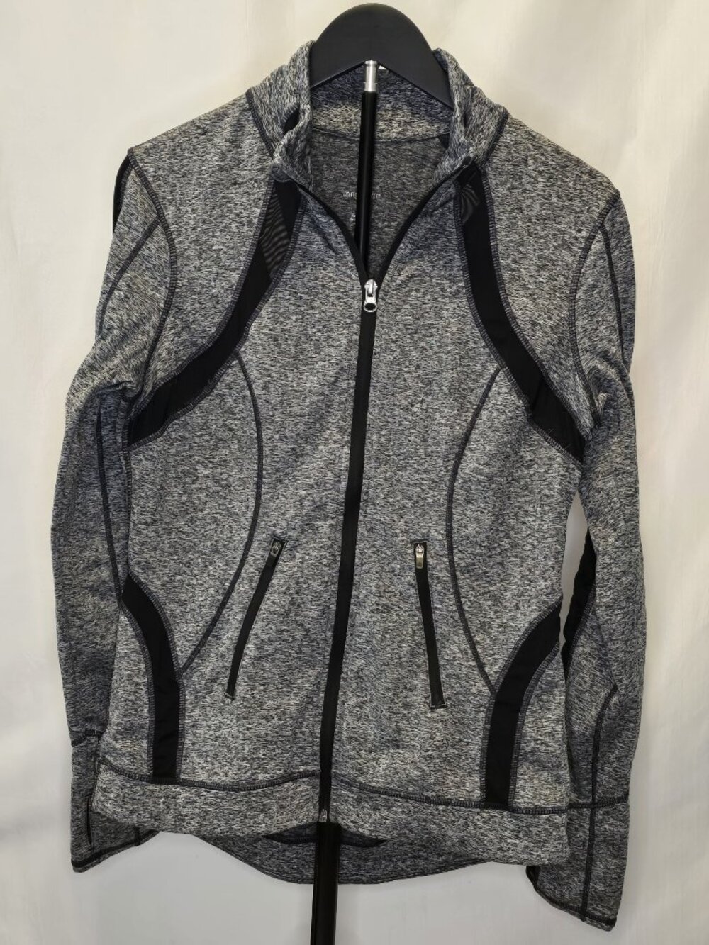 Tangerine Space Dye Full Zip Mesh Panel Athletic Jacket Heather Gray Black Small